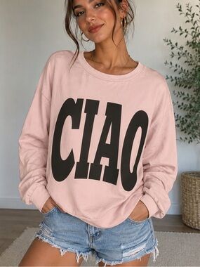 Made In Italy Cotton Graphic Pullover Sweatshirt - Pink